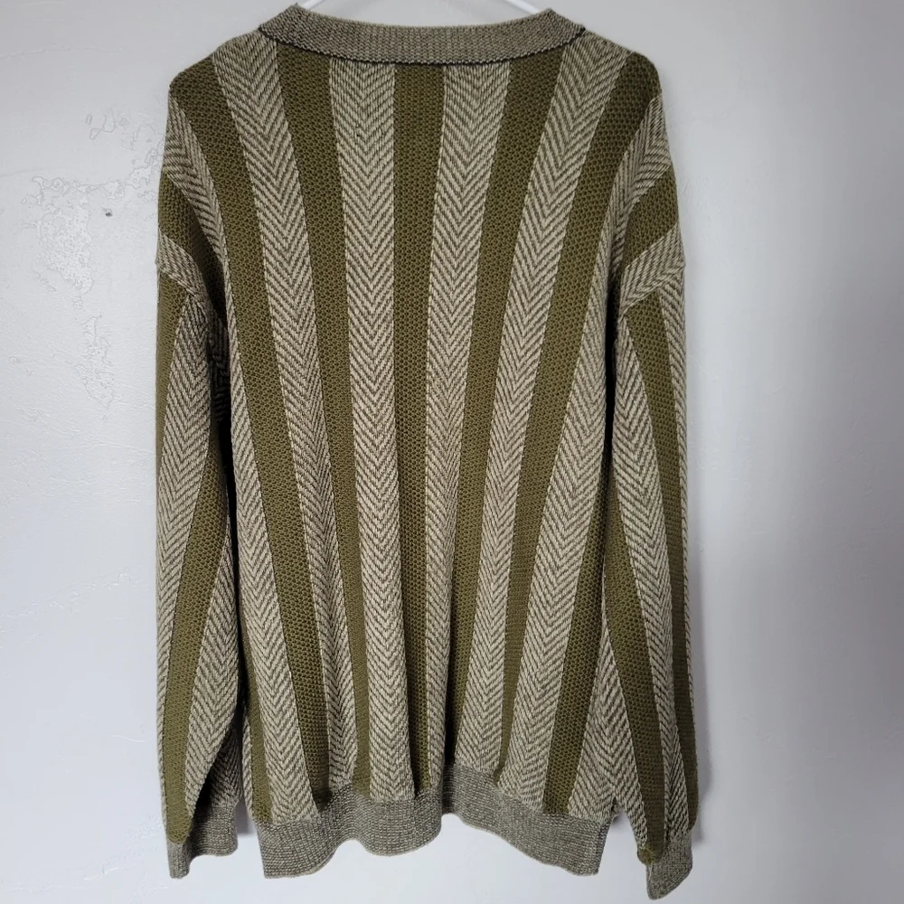 Mountain Top Tokyo LL XL Men's Oversized Grandpa Sweater Green Striped Chenille